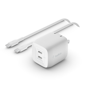 Dual USB-C GaN Wall Charger with PPS 45W + USB-C to USB-C Cable